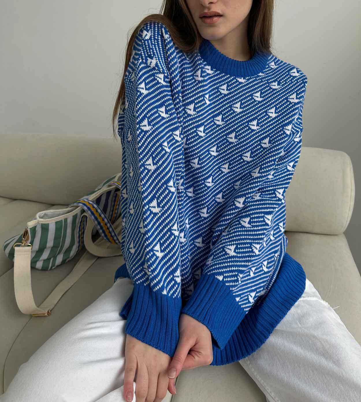 Print Contrast Loose Sweater - DippedShop Wholesale - #2883