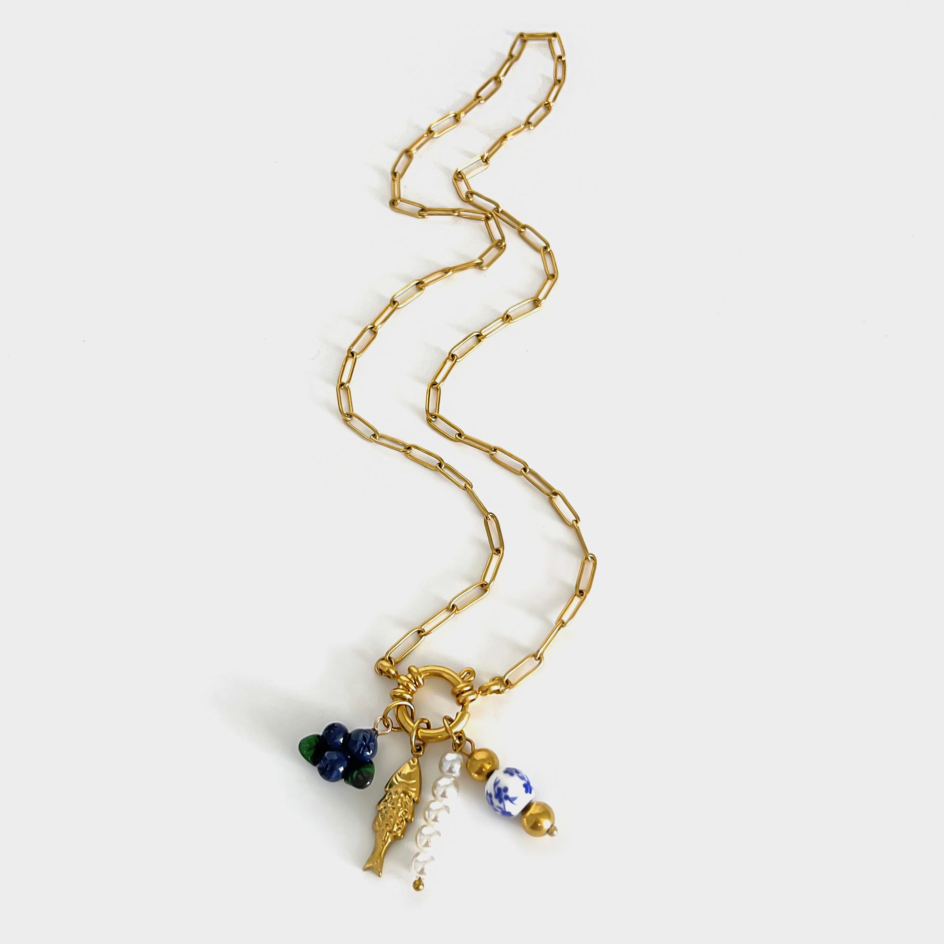 Trendy Gold Plated Pearl Grape Pendant Necklace 6W6JNC417L