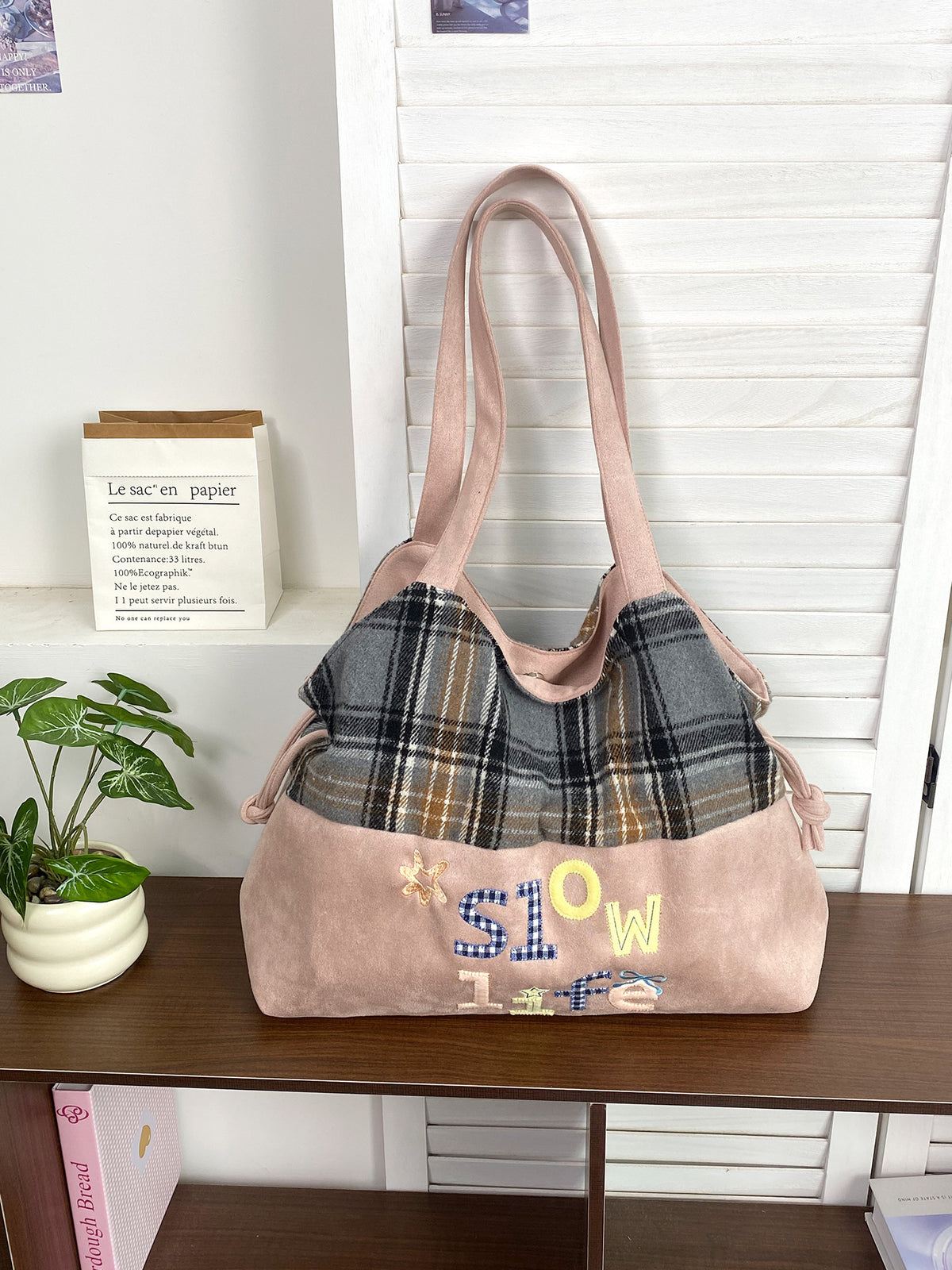 Plaid Drawstring Shoulder Bag - DippedShop Wholesale - #0131