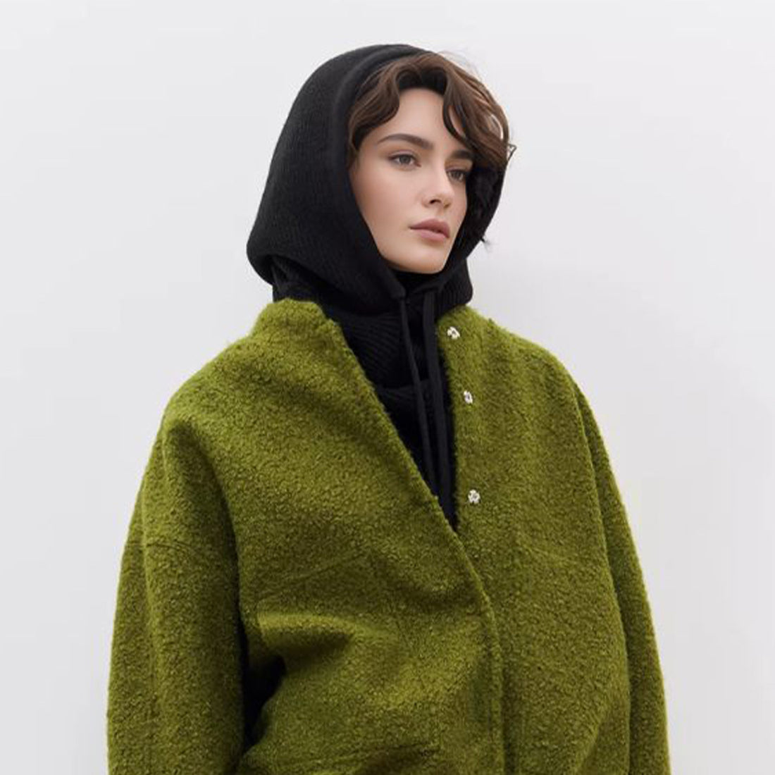 Simple Solid Color Drawstring Hooded Scarf Hat DP25H693