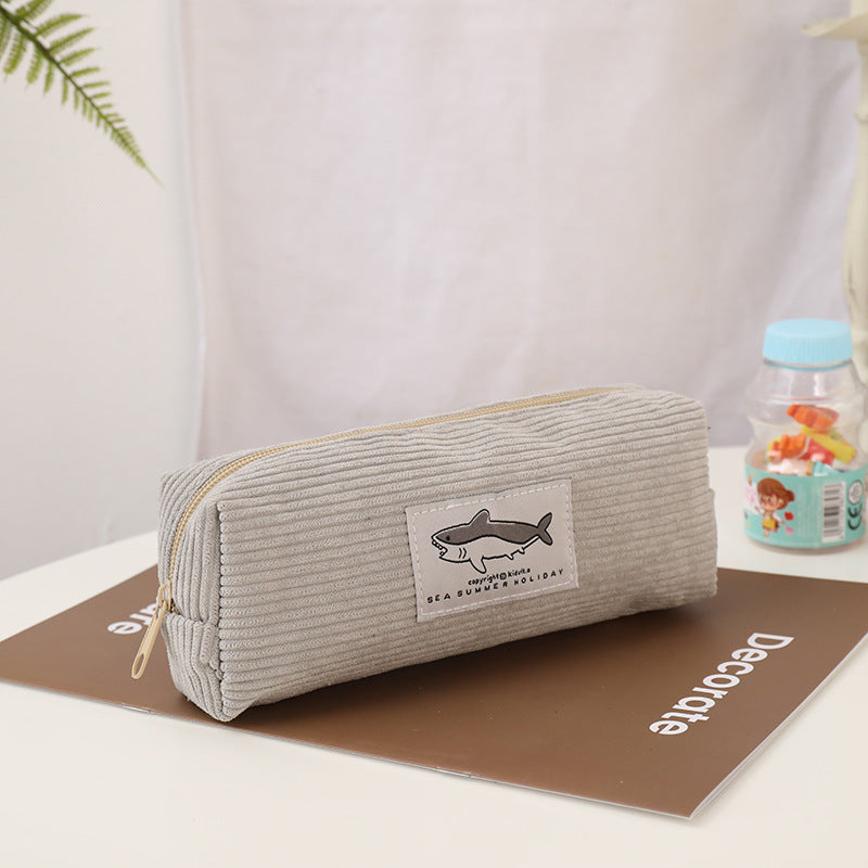 Cute Shark Pattern Lightweight Coduroy Pencil Case 6S10BOB1048