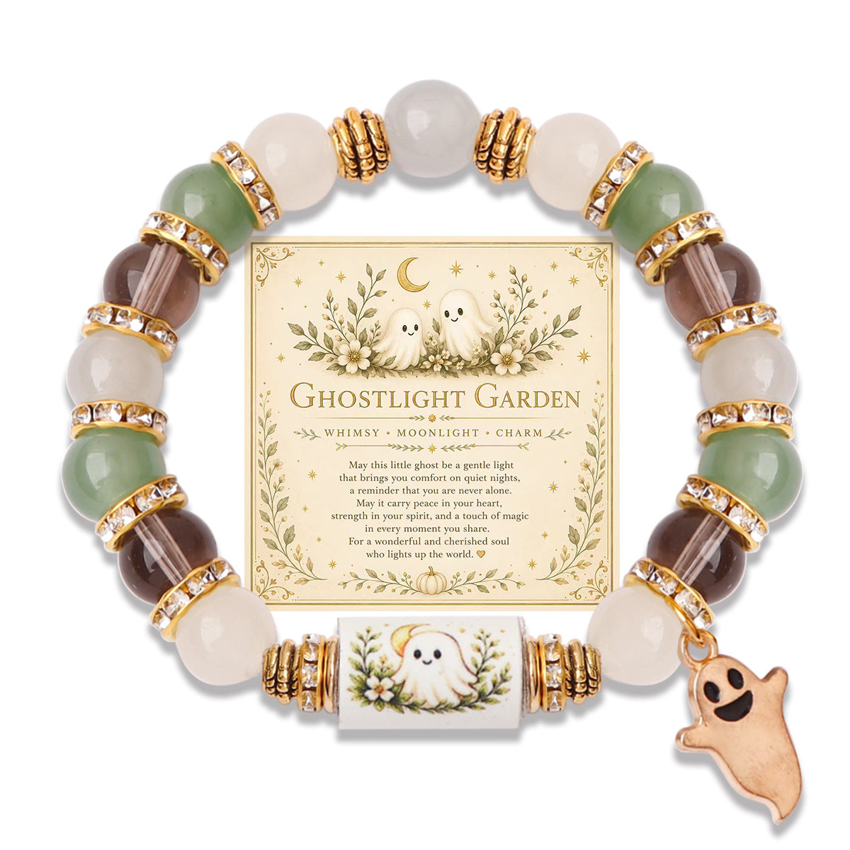 Handmade Halloween Ghost Beaded Stretch Bracelet 6W6JBR449