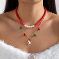 Colorful Christmas Santa Claus Layered Beaded Necklace 6W6JNC887