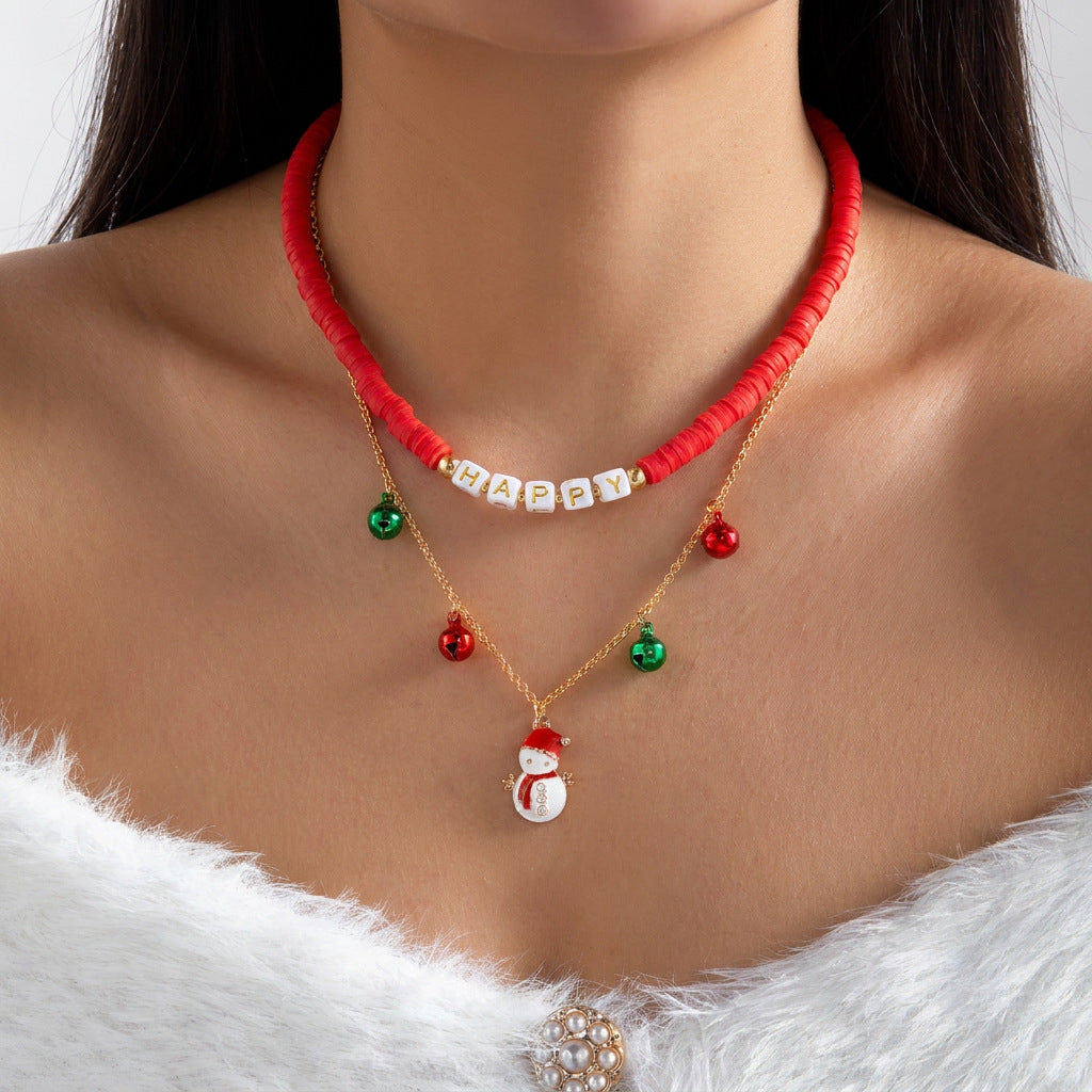 Colorful Christmas Santa Claus Layered Beaded Necklace 6W6JNC887