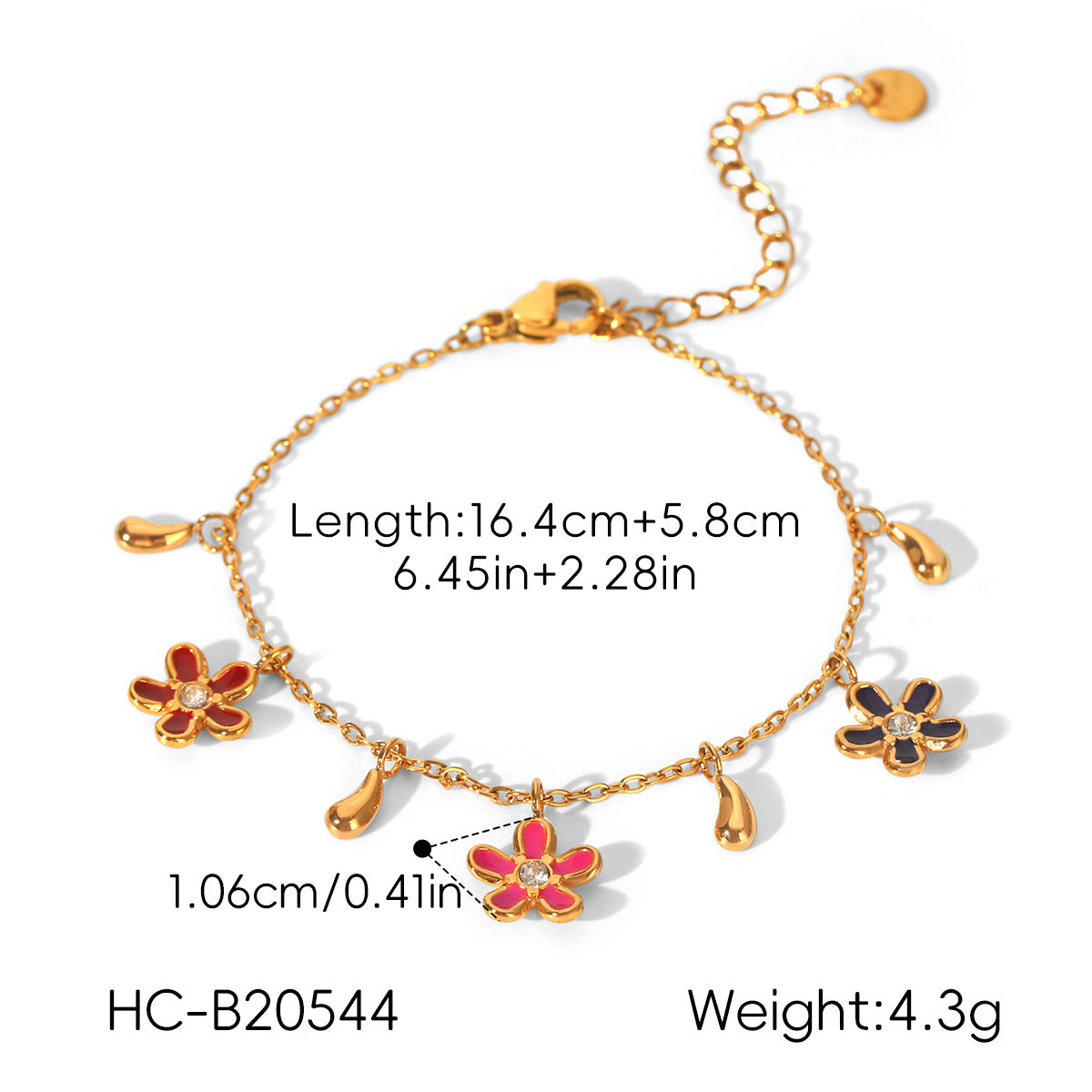 Fashion Gold Plated Rhinestone Flower Chain Bracelet 6W6JBR355