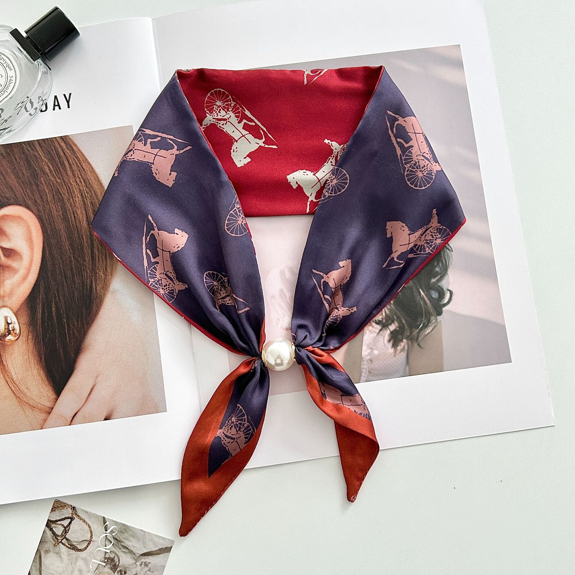Vintage Floral Print Pearl Solf Silk Scarf MK2BLW6W6NSI64