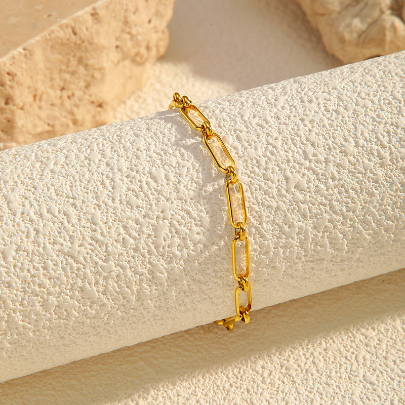Minimalist Cubic Zirconia Gold Plated Chain Bracelet 6W6JBR522