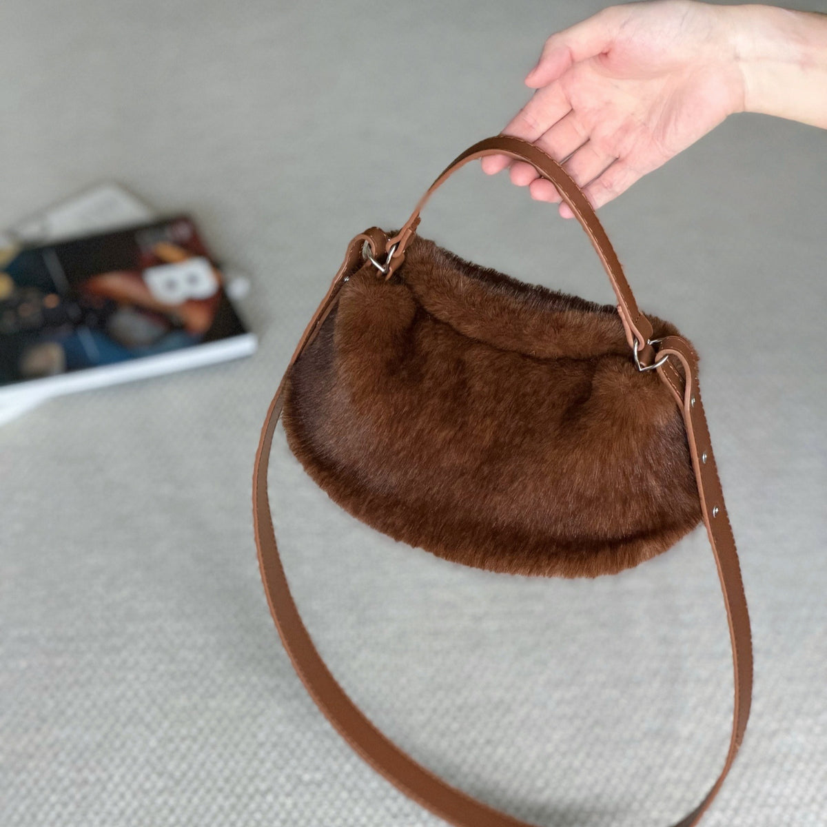 Cute Fluffy Faux Fur Dumpling Crossbody Bag 6W10BBG2389