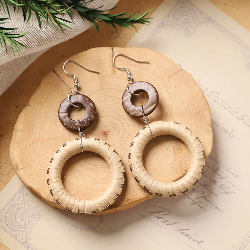 Boho Rattan Dangle Earrings - DippedShop Wholesale - #4131