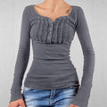 Ruffle Trim Ribbed Top - DippedShop Wholesale - #9731