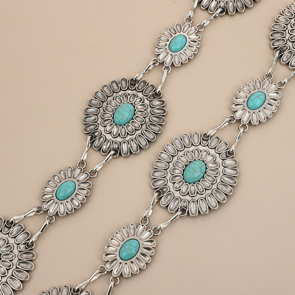 Vintage Turquoise Metal Concho Cowgirl Waist Chain 8ZA6JBC80L
