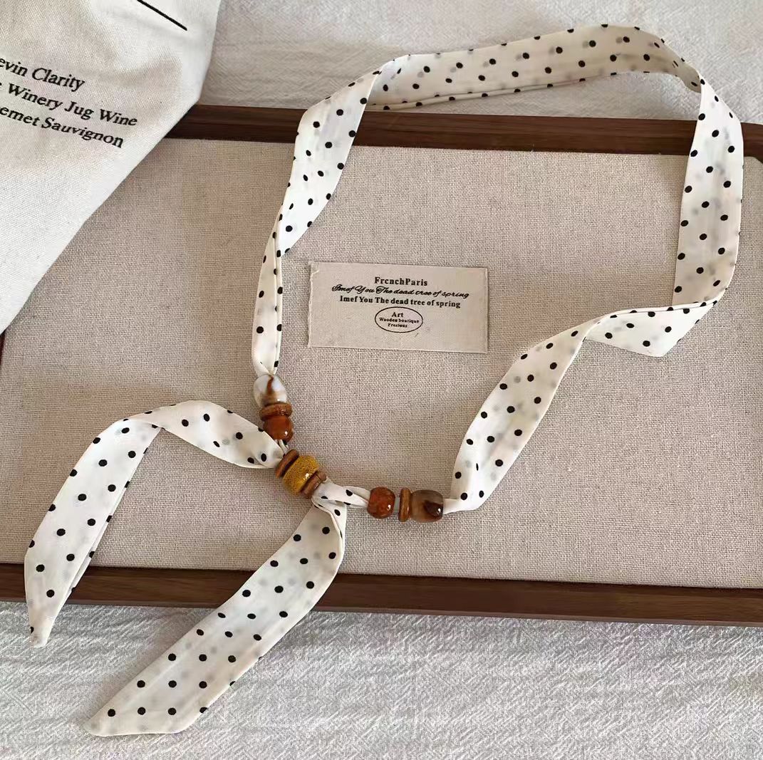 Retro Polka Dots Beaded Scarf Necklace MK2BLW6W6NSI61