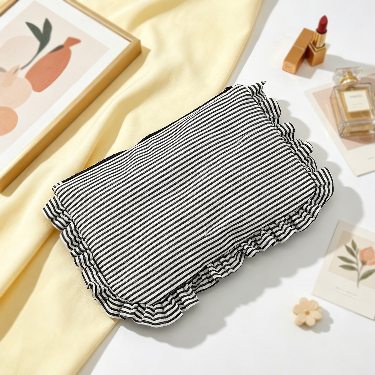 Cute Striped Ruffled Trim Portable - DippedShop Wholesale - #8003
