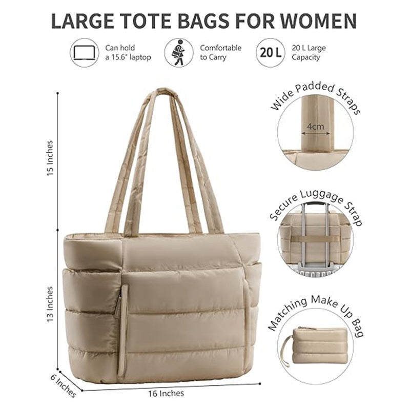 Quilted Puffer Pockets Large Capacity Shoulder Handbag 6W10BBG1886