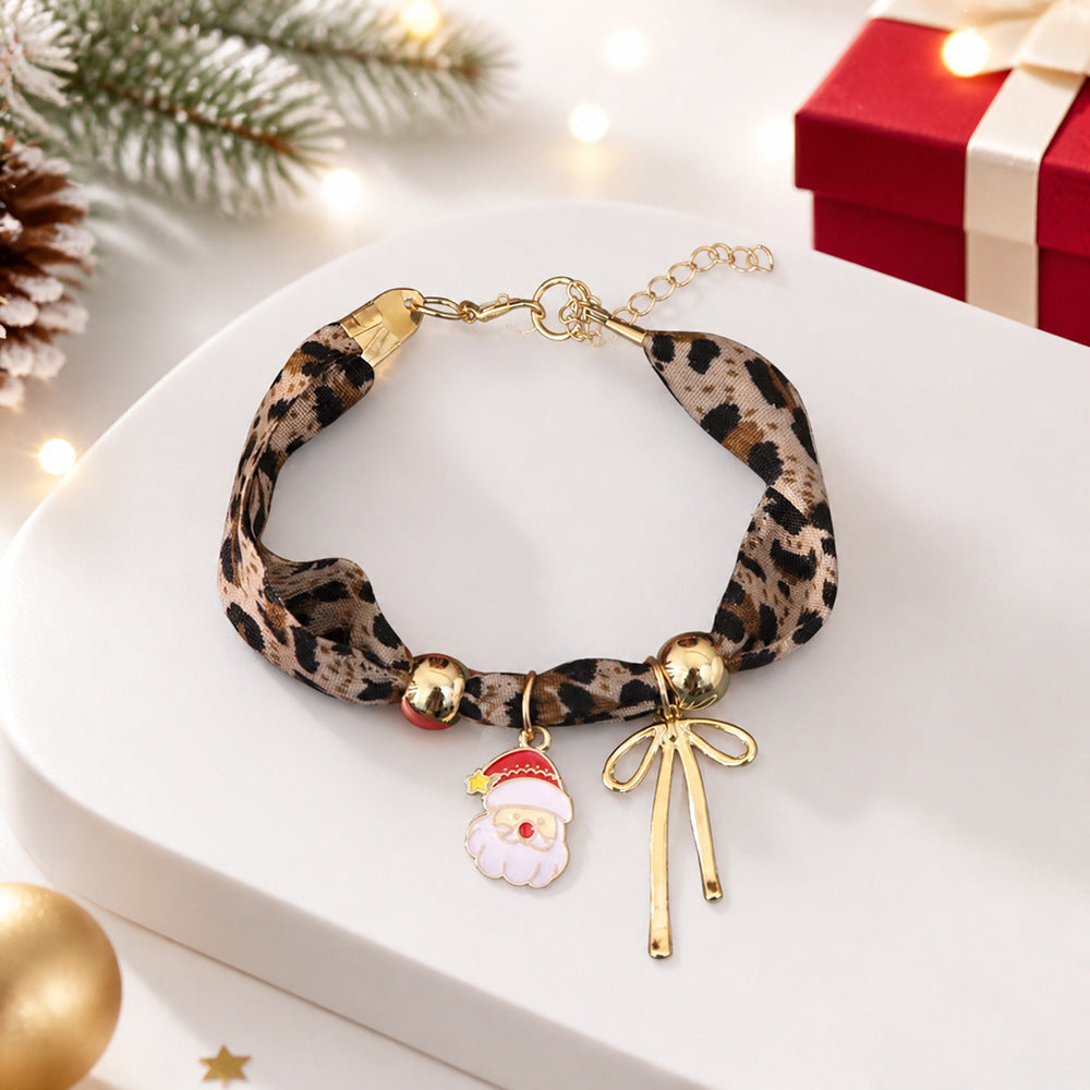 Christmas Santa Claus Charm Leopard Print Bracelet 6W6JBR655