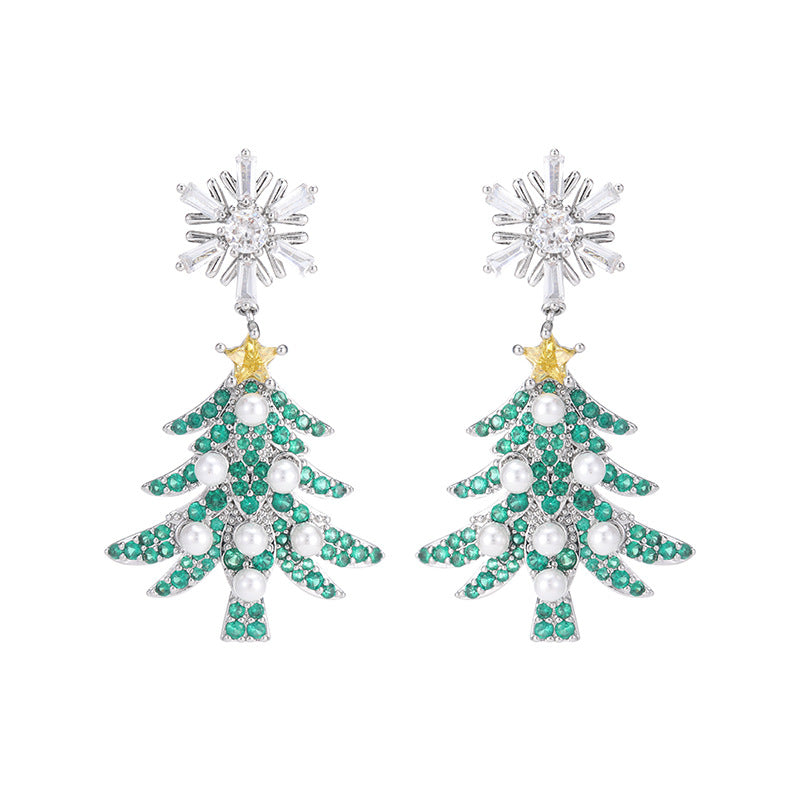 Christmas Tree Snowflake Zircon Stud Earrings DPJE1929