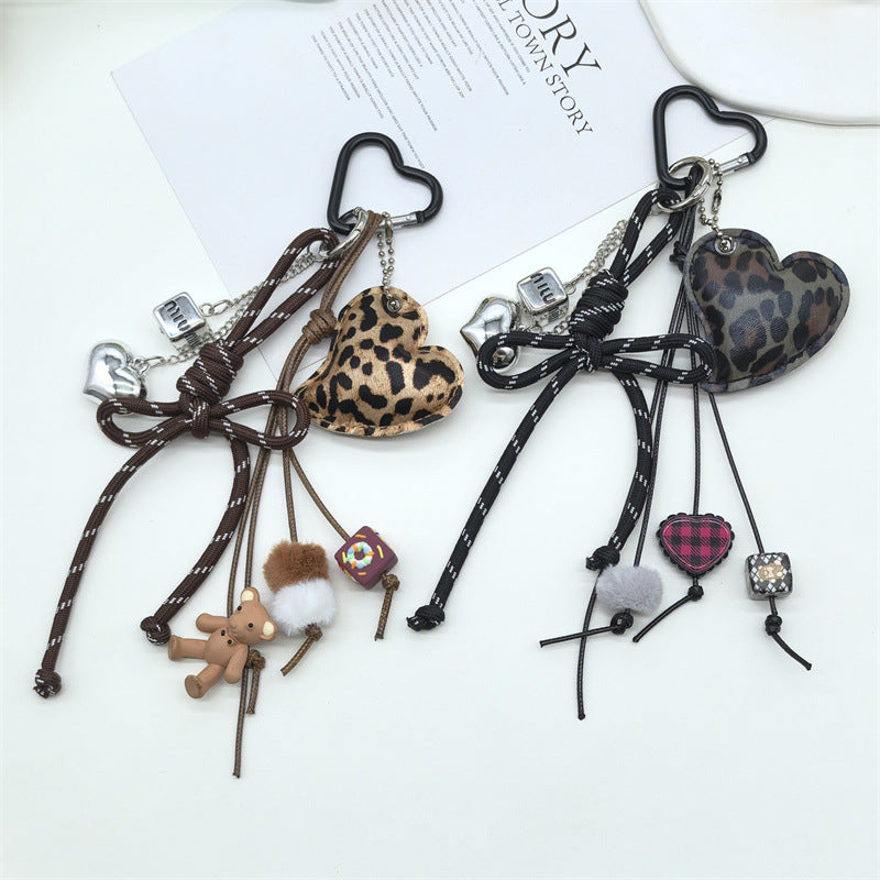 Leopard Print Heart Tassel Keychain Bag Charm DP25H614