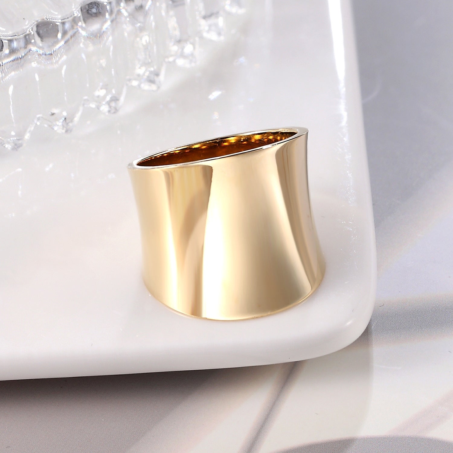 Trendy Chunky Gold Plated Geometric Shell Ring 8ZA6JRG137L