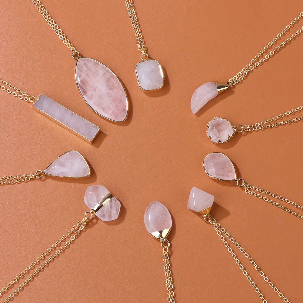 Irregiular Pink Crystal Pendant Simple Neckalces DPJN1007-2
