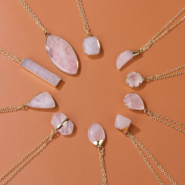Irregiular Pink Crystal Pendant Simple Neckalces DPJN1007-2