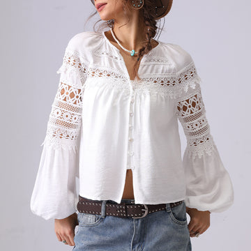 Lace Hollow Out Button Down Shirt DP25C859