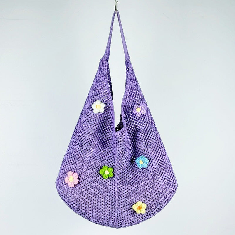 French Floral Large Capacity Knit Shoulder Bag 6W10BBG1762