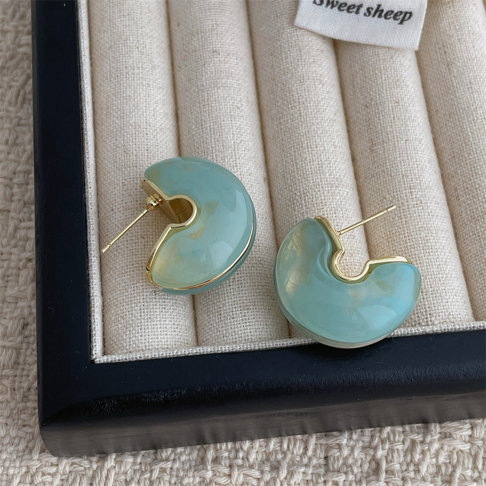 Simple C-Shape Stone Stud Earrings DP25B832