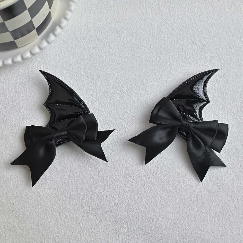 Halloween Black Bow Bat Wing Hair Clips Set 6W6HCP1310