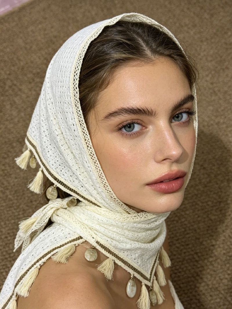 Vintage Hollow Shell Tassel Triangle Headscarf Hip Scarf 6W1SL13