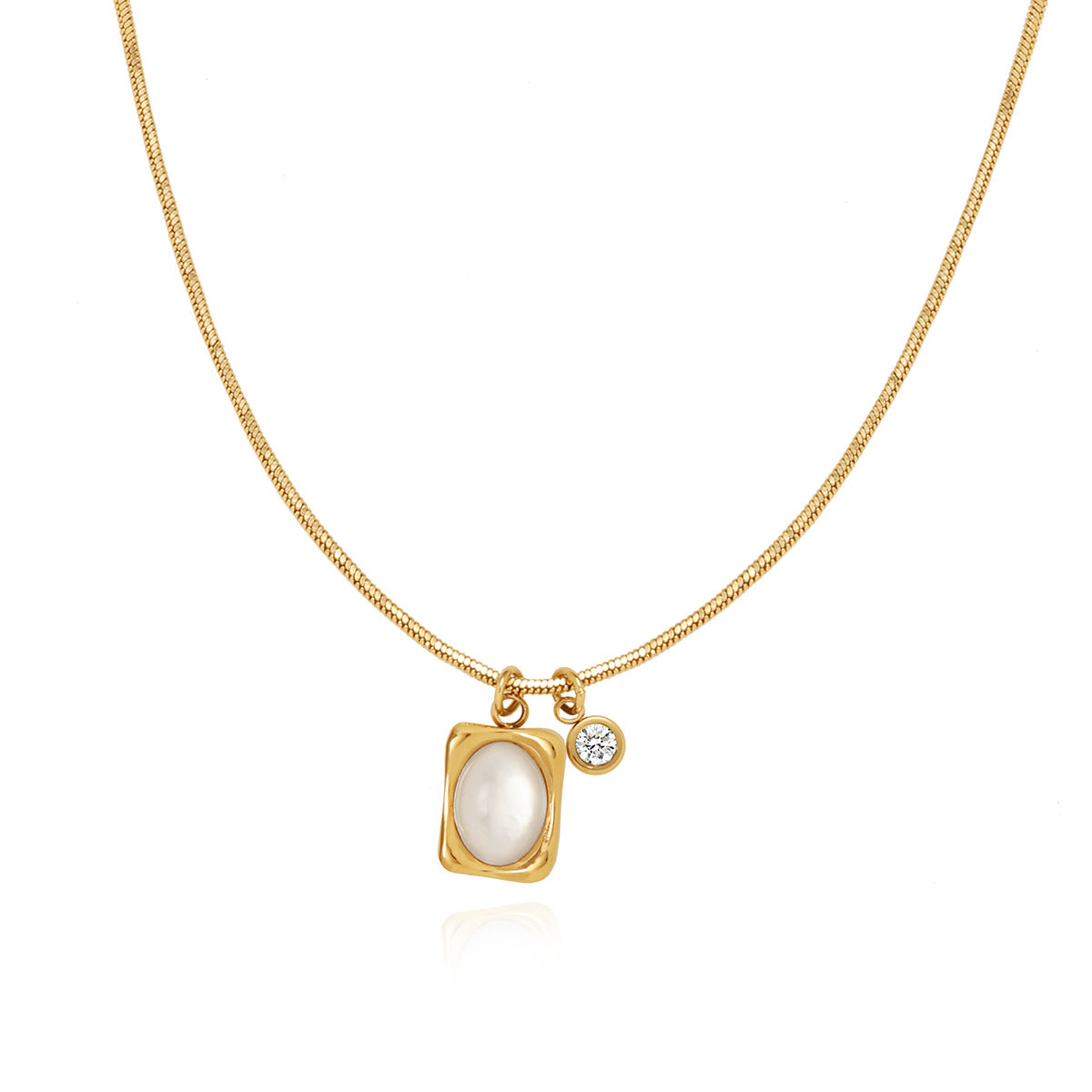 Vintage Shell Square Pendant Snake Chain Necklace 6W6JNC1078