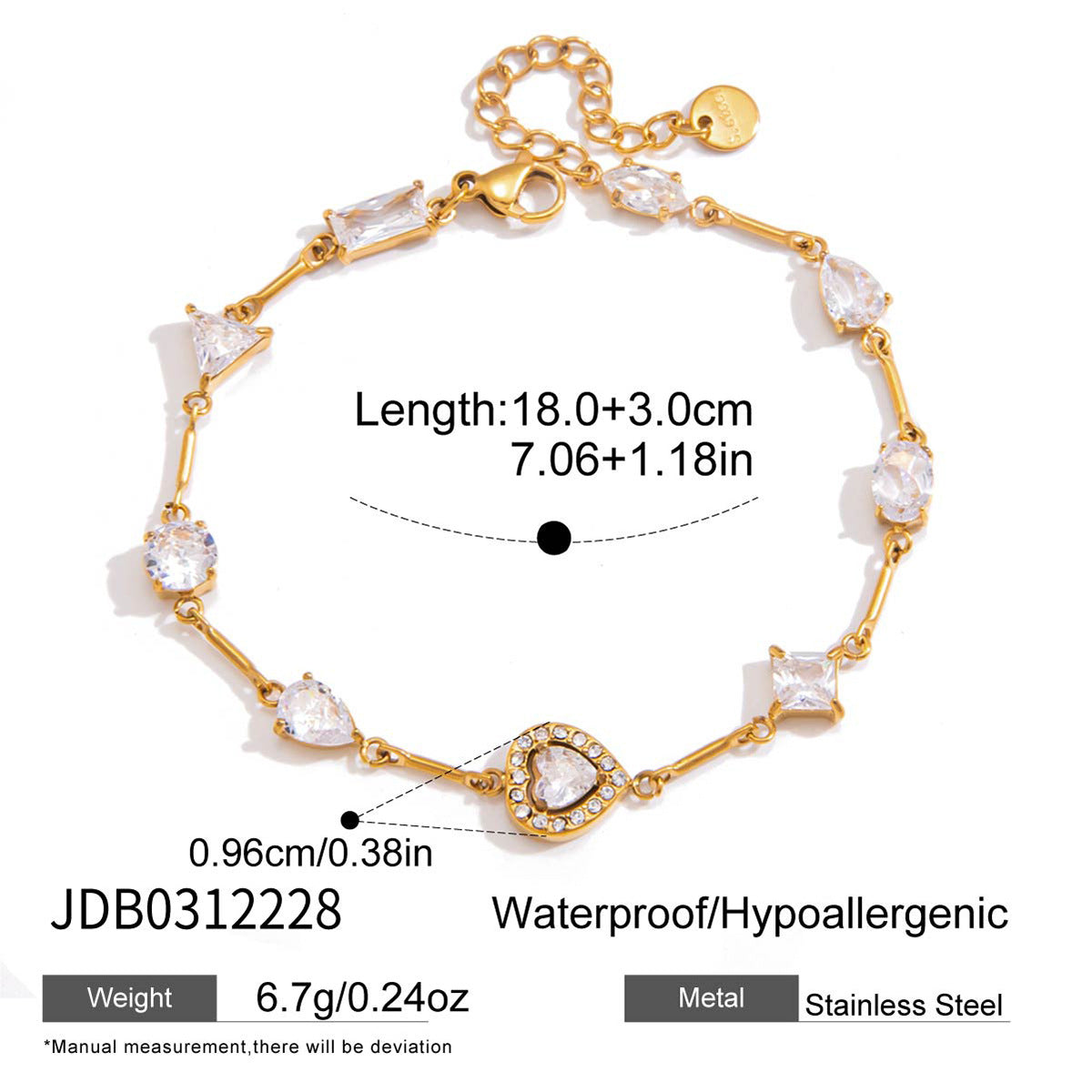 Simple Gola Plated Cubic Zirconia Chain Bracelet 6W6JBR461