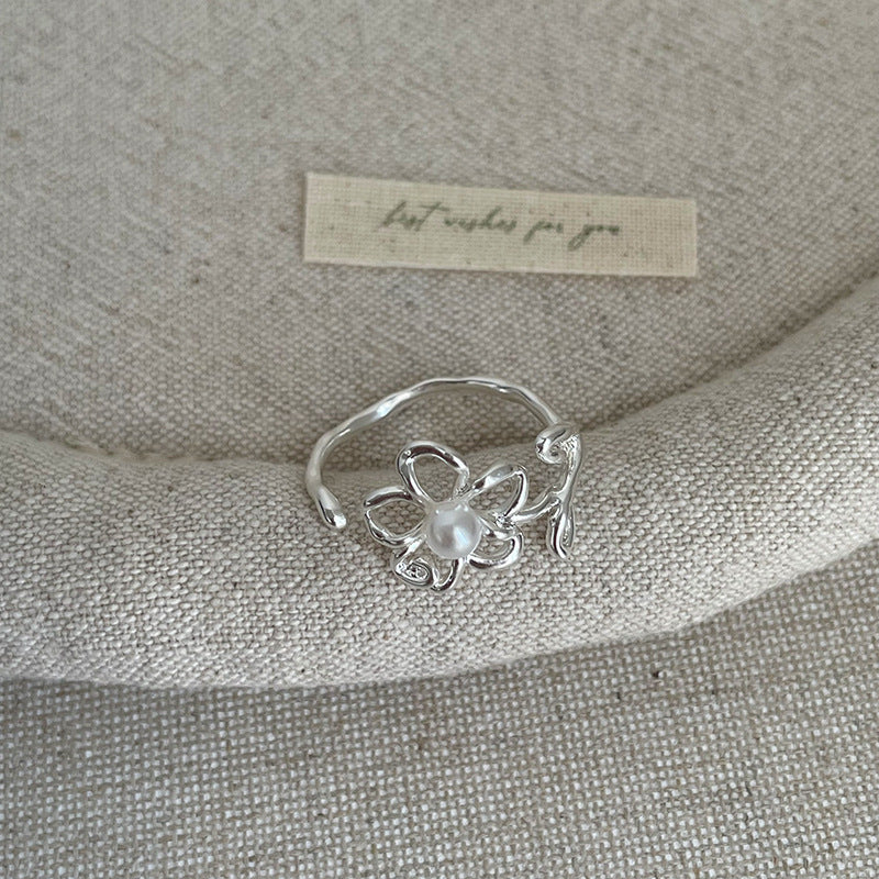 Floral Pearl Open Ring - DippedShop Wholesale - #1043