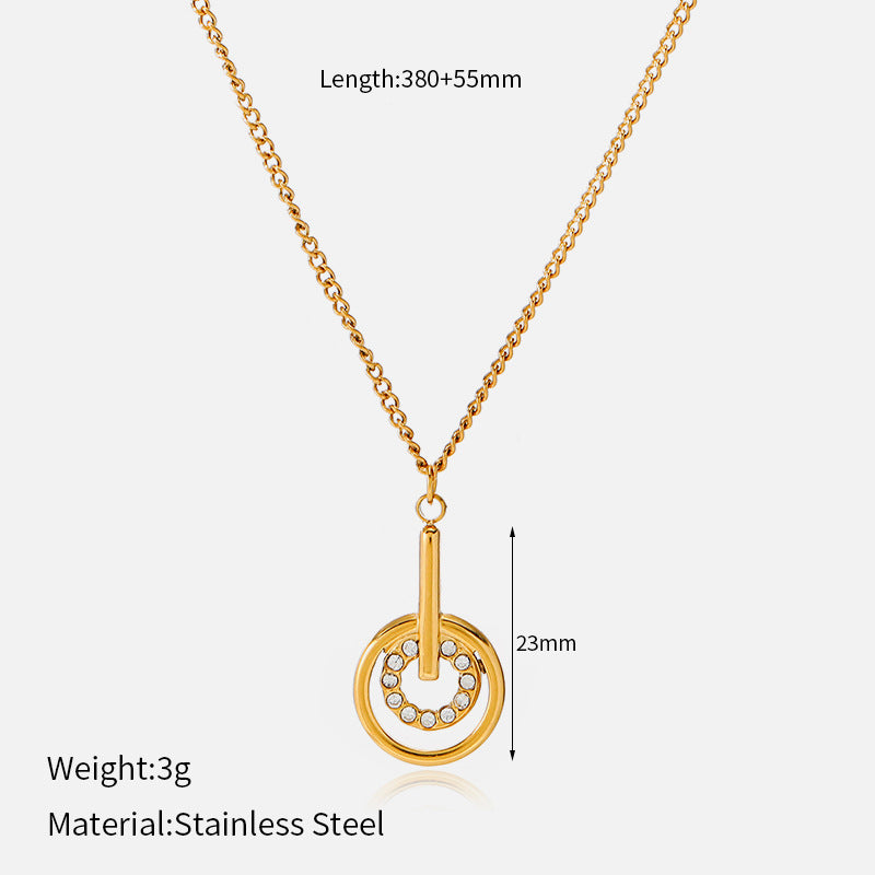 Elegant Gold Plated Rhinestones Disc Pendant Necklace 6W6JNC631