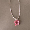 Vintage Pink Rose Flower Pearl Choker Necklace 6W6JNC385L