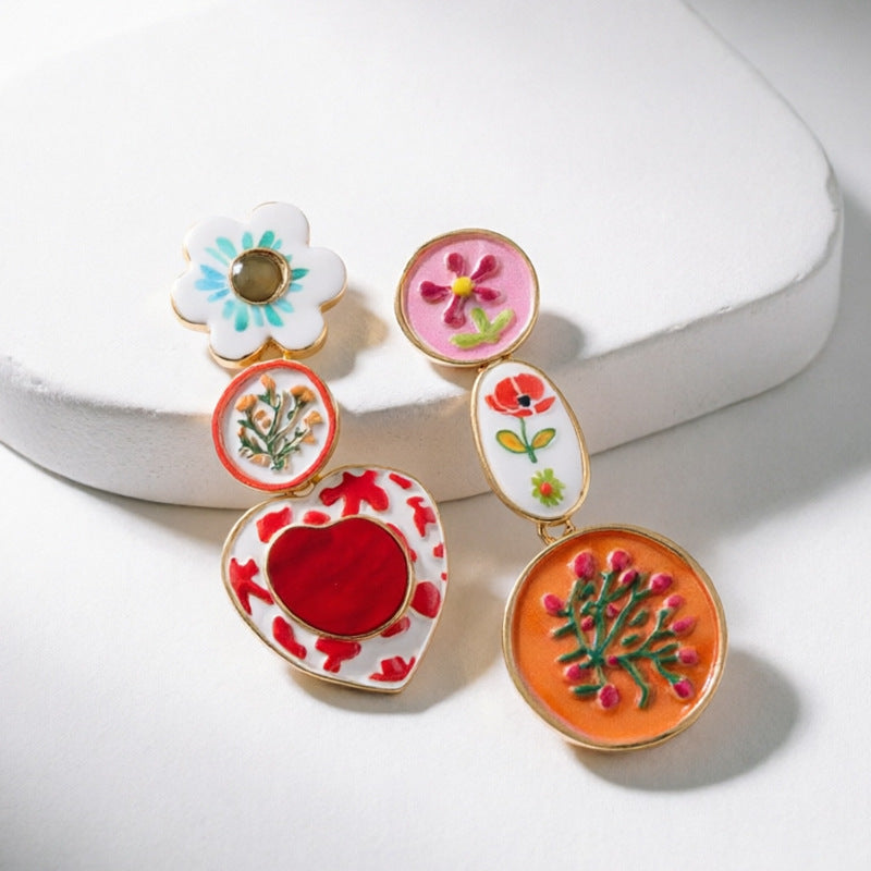 Sweet Asymmetrical Colorful Flower Dangle Earrings 6W6JER611