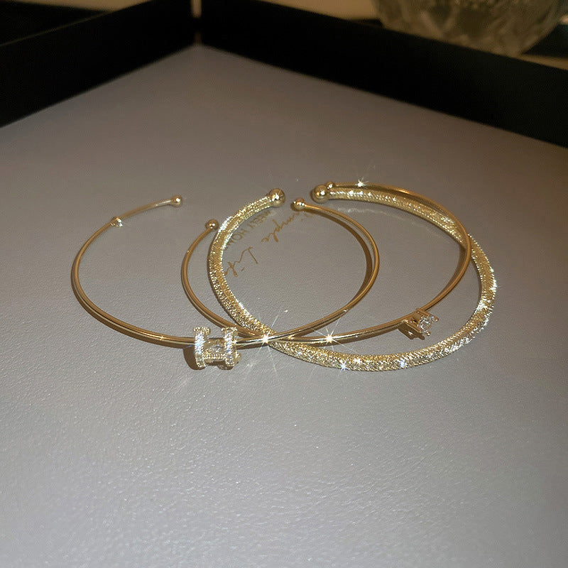 Retro Gold Plated Rhinestones Open Bracelet 6W6JBR713