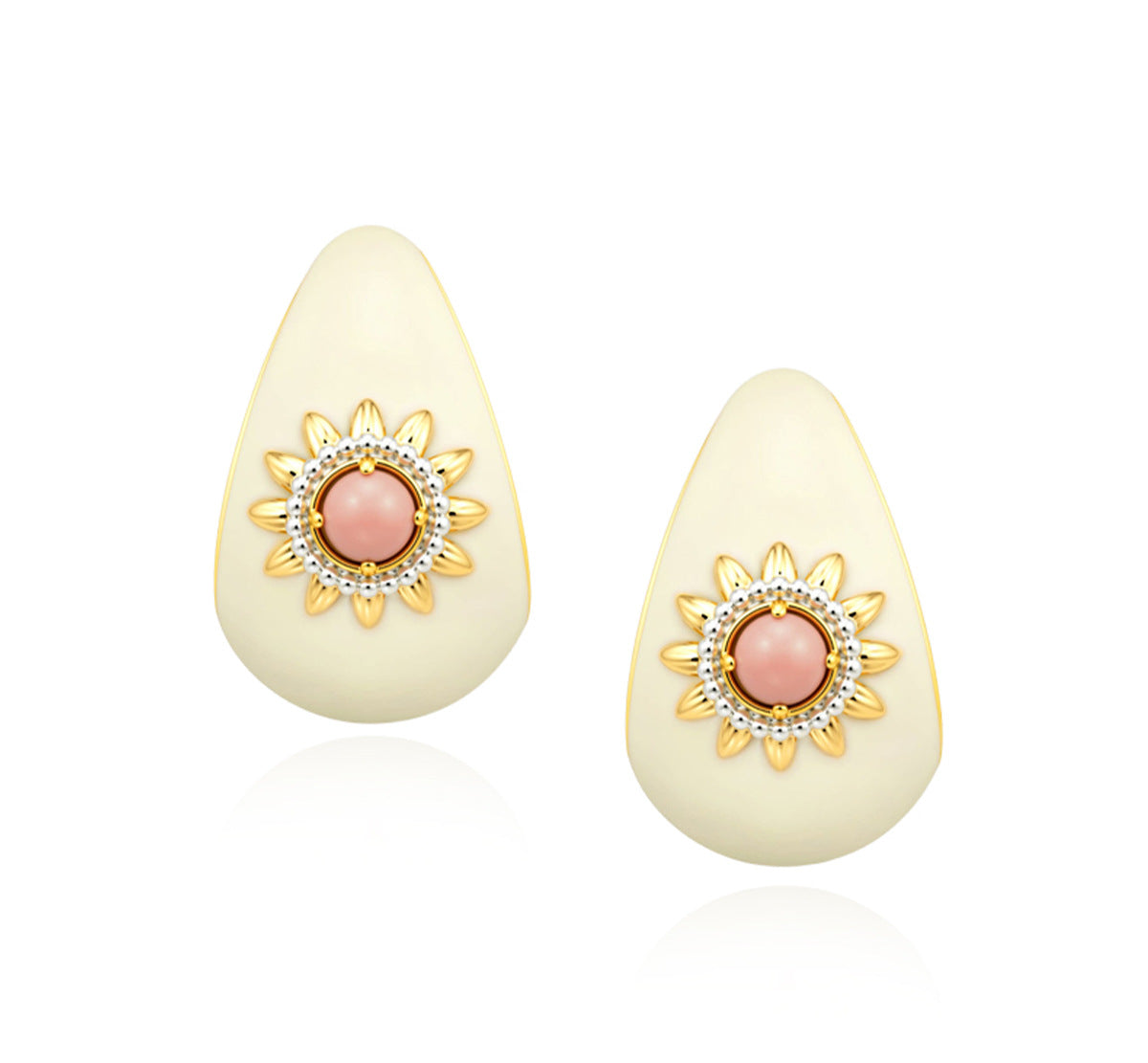 Elegant Enamel Gemstone Sunflower Stud Earrings 6W6JER942