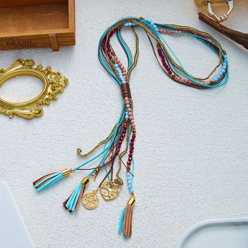 Boho Beaded Tassel Necklace - DippedShop Wholesale - #2915
