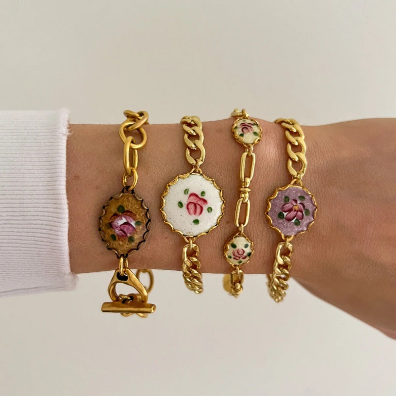 Enamel Floral Charm Bracelet - DippedShop Wholesale - #1395