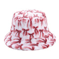 Fuzzy Plush Bow Knot Print Warm Bucket Hat 6W6HAT812