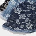 Trendy Floral Print Frayed Denim Bucket Hat MK2BW6W6HAT69