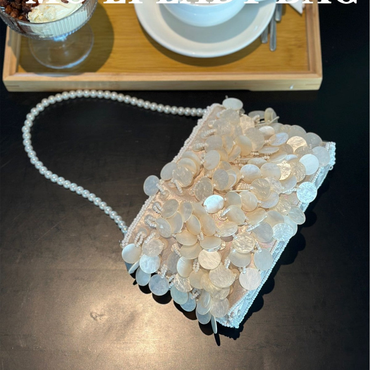 Luxury Handmade Shell Pearl Chain Square Evening Bag 8BW6BBG415