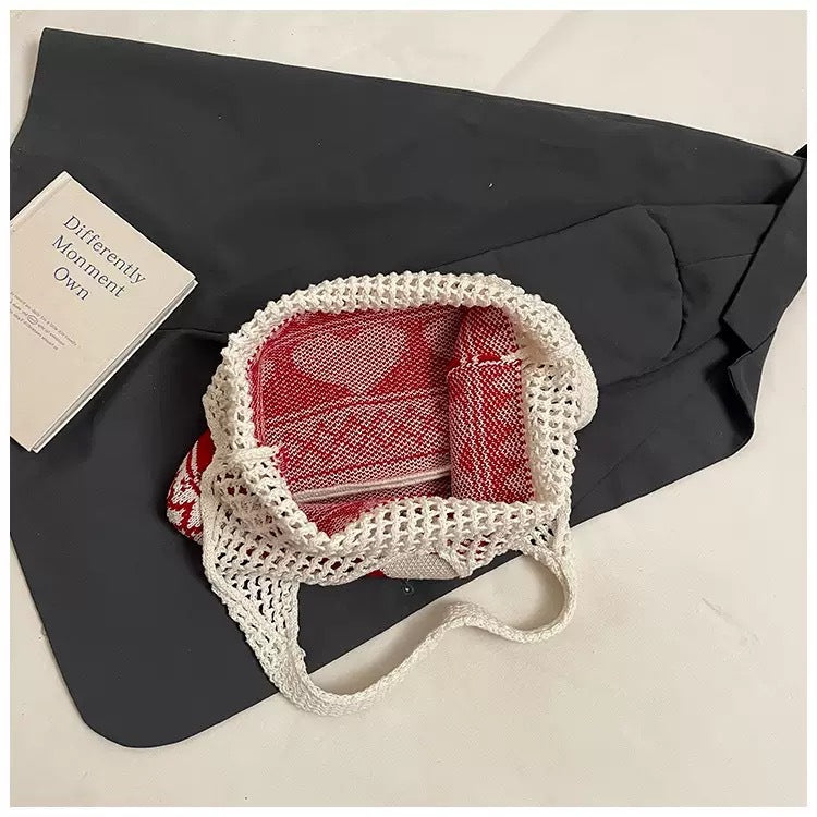 Casual Heart Knitted Hollow Out Shoulder Bag 6W10BBG1794