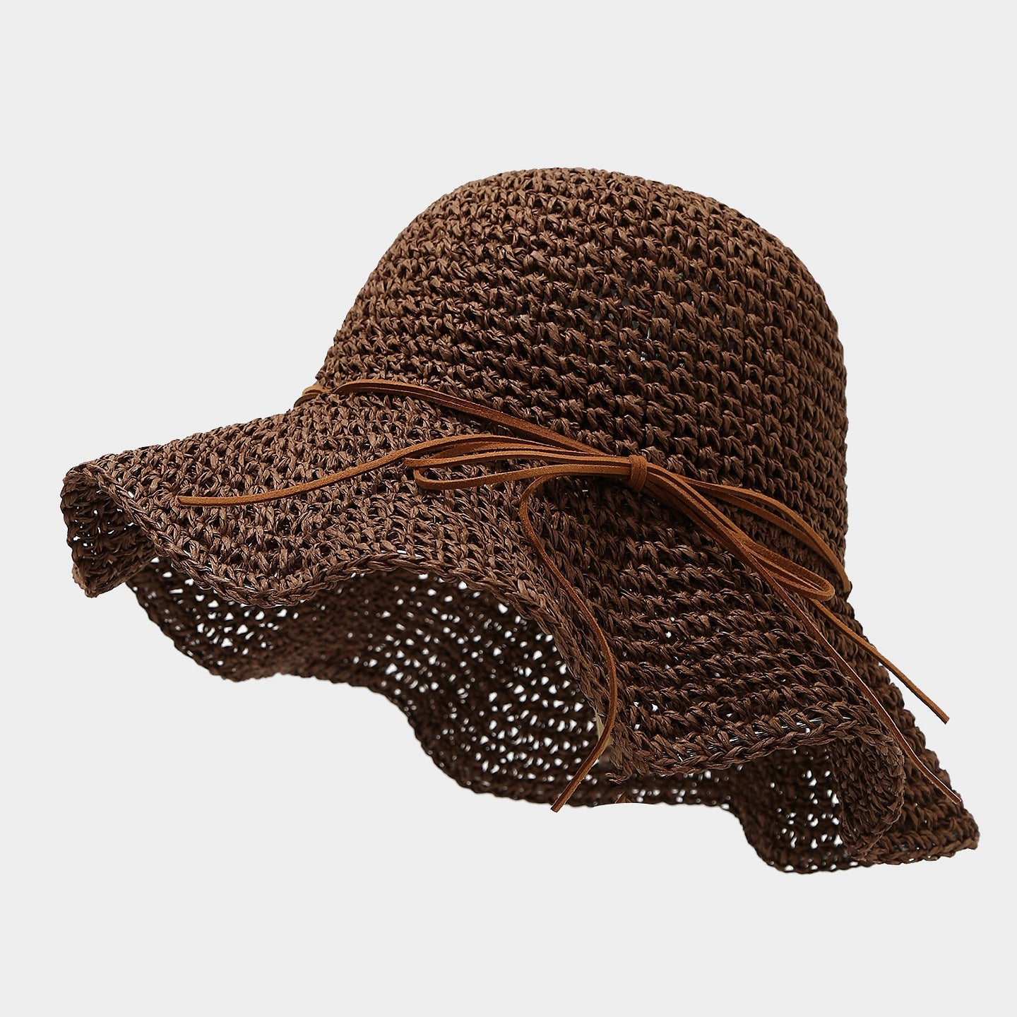 Bow Knot Hollow Crochet Straw Bucket Hat 8BK6HAT178L