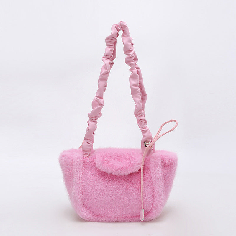 Simple Solid Color Imitation Rabbit Fur Shoulder Bag 6W10BBG1928