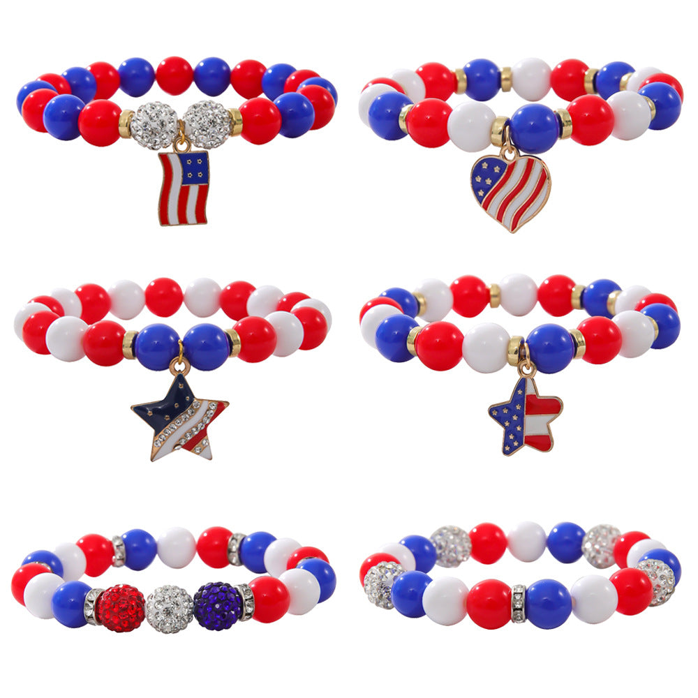 Stylish USA Flag Heart Pendants Beaded Bracelets 8ZA6JBR131T