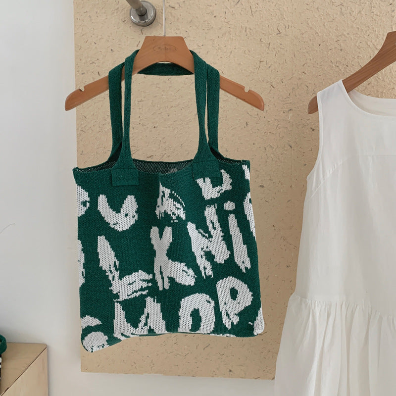 Trendy Letter Graphic Knit Shoulder Tote Bag 6W10BBG1790