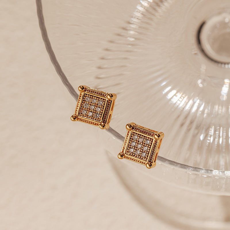 Simple Square Rhinestone Copper Stud Earrings DPJE1205