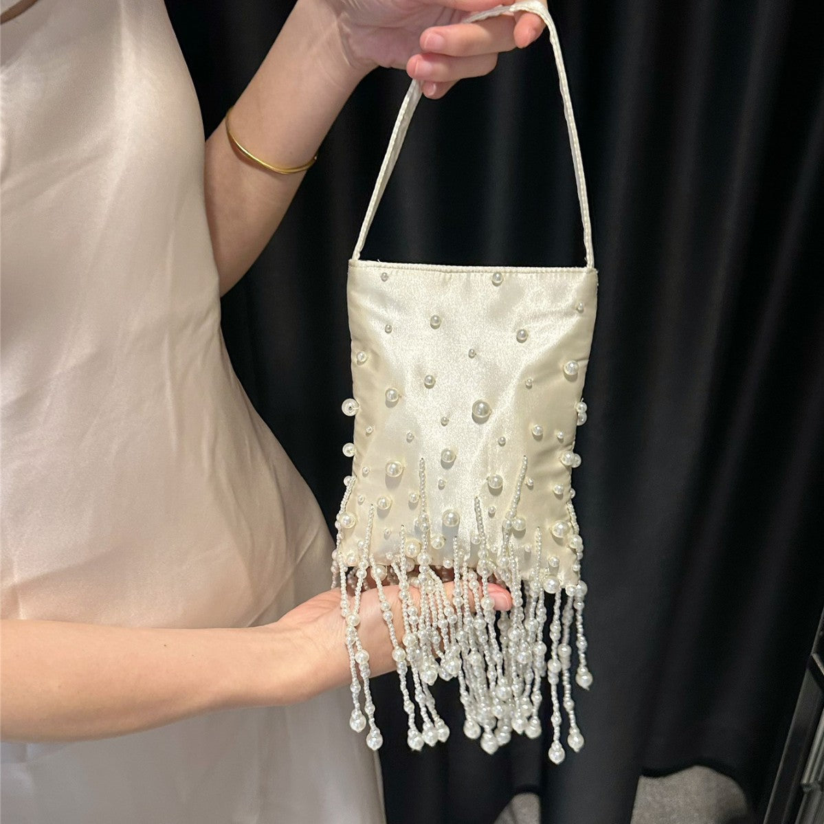 Vintag Beaded Woven Pearl Tassel Underarm Bag 8CW6BBG507T