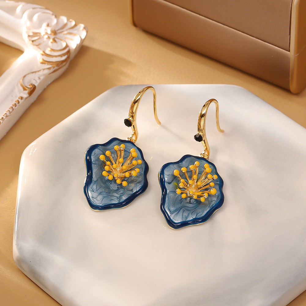Retro Flower Enamel Dangle Earrings - DippedShop Wholesale - #2195